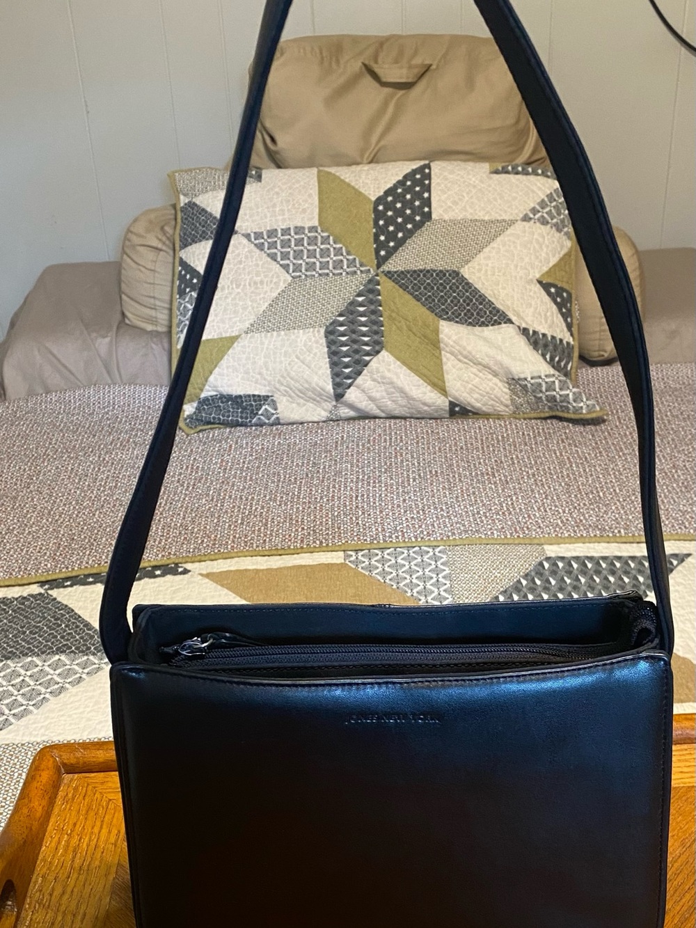Jones New York Black Leather Shoulder Tote